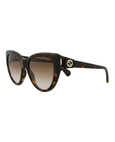 Pre-owned Gucci Women's  Cat Eye Sunglasses/30010262002) In Havana/brown (gg0877s