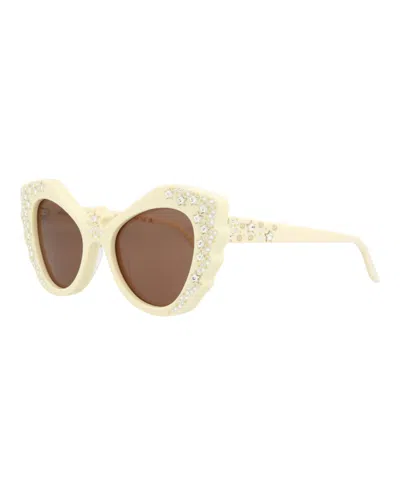 Pre-owned Gucci Women's  Cat Eye Sunglasses/30012868002) In Ivory/brown (gg1095s
