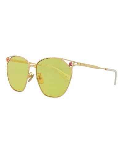 Pre-owned Gucci Women's  Cat Eye Sunglasses/30014208002) In Gold/yellow (gg1375sa