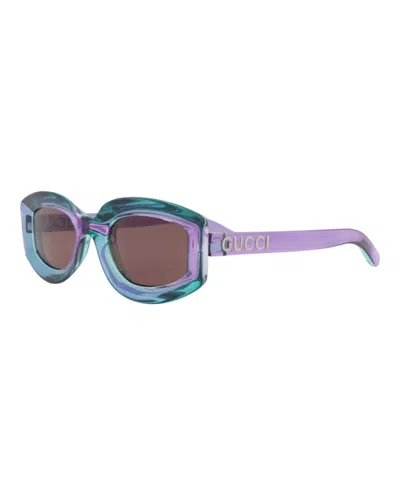 Pre-owned Gucci Women's  Cat Eyeframe Injection Sunglasses In Violet Violet Brown (gg1719s/30015508/003)