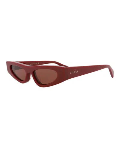 Pre-owned Gucci Women's  Cat Eyeframe Recycled Acetate Sunglasses In Burgundy Burgundy Brown (gg1779sa/30016145
