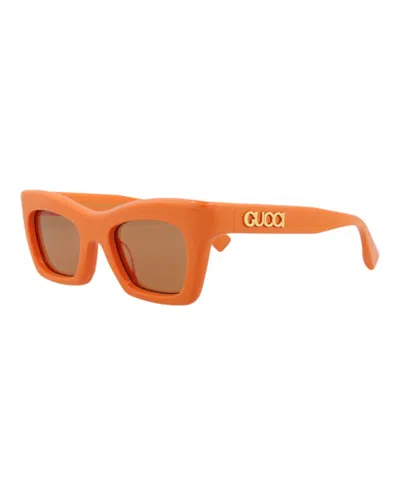 Pre-owned Gucci Women's  Cat Eyeframe Recycled Acetate Sunglasses In Orange Orange Brown (gg1773s/30015635/004)