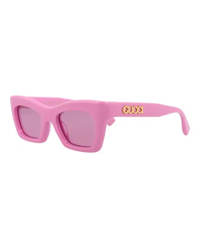 Pre-owned Gucci Women's  Cat Eyeframe Recycled Acetate Sunglasses In Pink Pink Pink (gg1773s/30015635/010)
