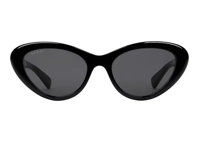 Pre-owned Gucci Women's  Cateye Frame Sunglasses In Black/solid Grey (‎706685 J0740 1012)