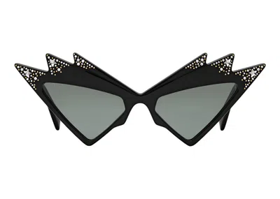 Pre-owned Gucci Women's  Cateye Frame With Crystals Sunglasses In Black/grey (720725 J0741 1012)