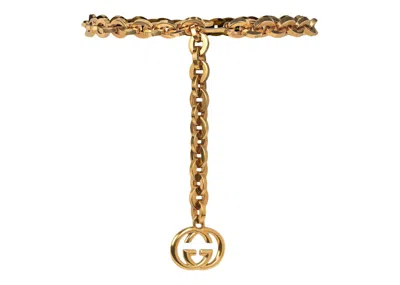 Pre-owned Gucci Women's  Chain Interlocking Gg Charm Belt In Gold