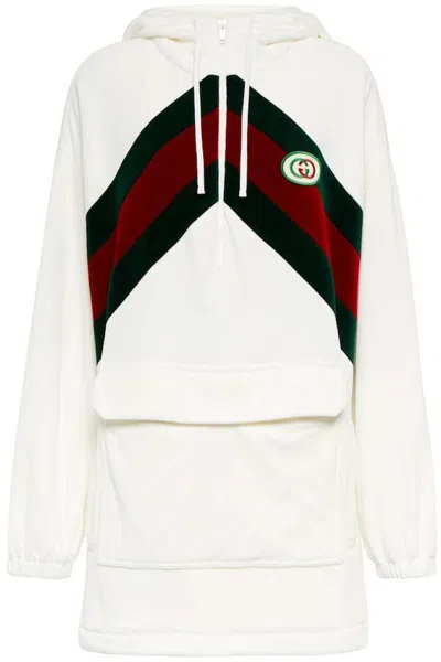Pre-owned Gucci Women's  Chenille Web Hooded Dress In White