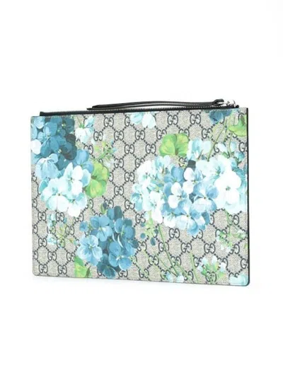 Pre-owned Gucci Women's  Clutch Blue Blooms Large In Beige/ebony