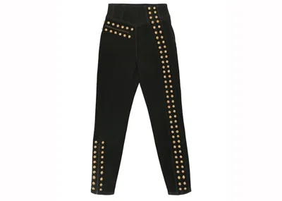 Pre-owned Gucci Women's  Coated Denim Pant With Studs In Black/gold
