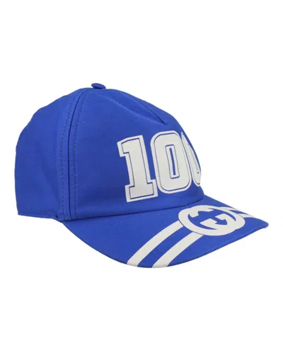 Pre-owned Gucci Women's  College Gg Baseball Cap In Bright Blue