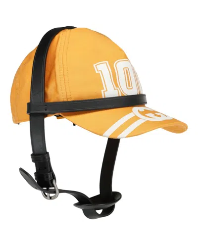 Pre-owned Gucci Women's  College Gg Strap Detailed Baseball Cap In Yellow