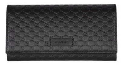 Pre-owned Gucci Women's  Continental Wallet Microssima In Black