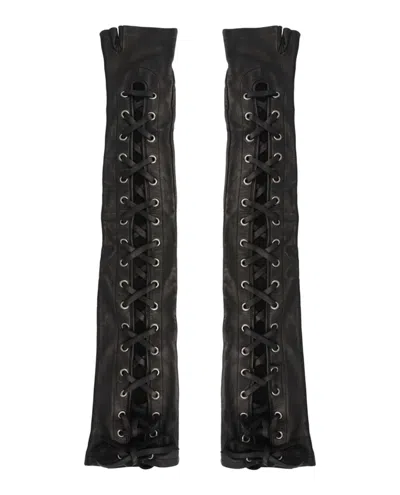 Pre-owned Gucci Women's  Corset Lacing Fingerless Gloves In Black