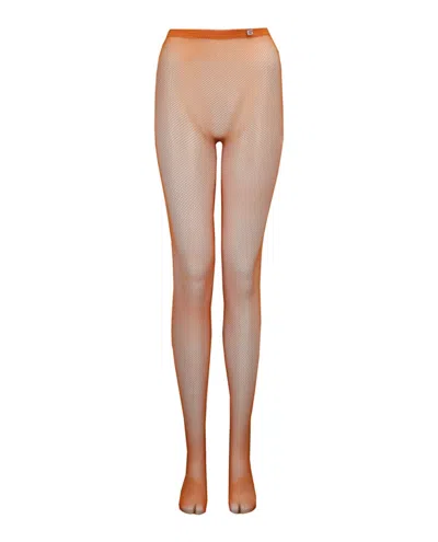Pre-owned Gucci Women's  Crystal Pin Fishnet Tights In Orange