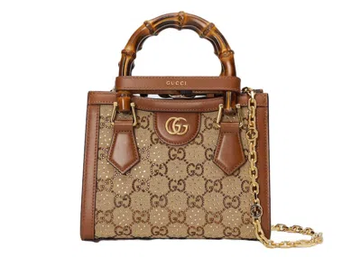 Pre-owned Gucci Women's  Diana Crystal Mini Tote In Camel/dark Brown
