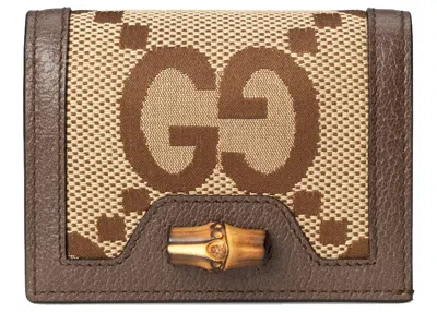 Pre-owned Gucci Women's  Diana Jumbo Gg Card Case In Camel/ebony