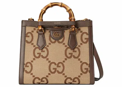 Pre-owned Gucci Women's  Diana Jumbo Gg Tote Bag Small In Camel/ebony In Multi