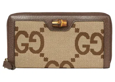 Pre-owned Gucci Women's  Diana Jumbo Gg Wallet In Camel/ebony