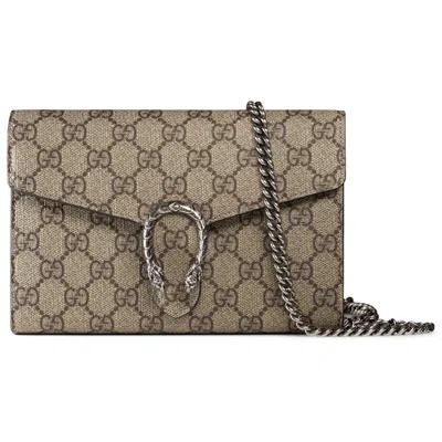 Pre-owned Gucci Women's  Dionysus Chain Wallet Gg Supreme In Beige/ebony