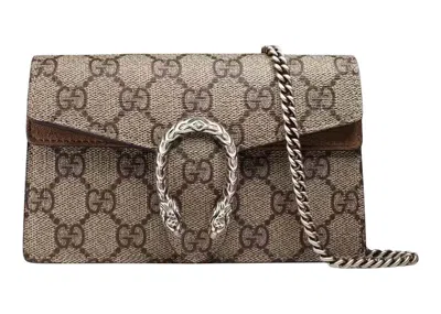 Pre-owned Gucci Women's  Dionysus Gg Supreme Super Mini Bag In Taupe In Brown