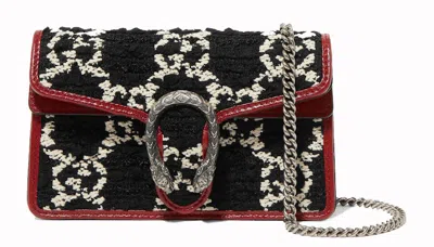 Pre-owned Gucci Women's  Dionysus Gg Tweed Super Mini In Black/white/cerise In Multi