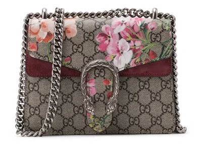 Pre-owned Gucci Women's  Dionysus Shoulder Bag Gg Supreme Blooms Mini Brown/antique Rose In Multi