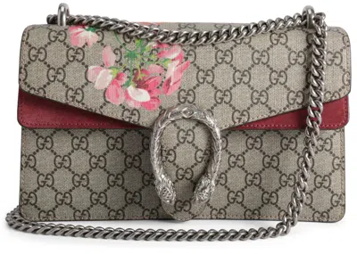 Pre-owned Gucci Women's  Dionysus Shoulder Bag Gg Supreme Blooms Small In Antique Rose/green/brown In Multi