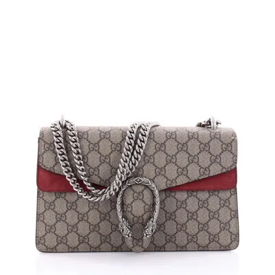 Pre-owned Gucci Women's  Dionysus Shoulder Bag Gg Supreme Small In Beige/red