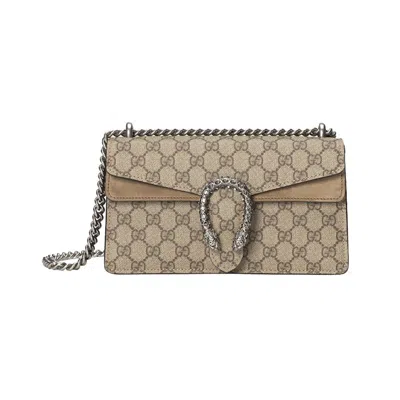 Pre-owned Gucci Women's  Dionysus Shoulder Bag Small Gg Supreme Canvas In Beige/ebony