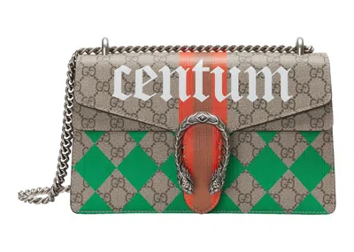 Pre-owned Gucci Women's  Dionysus Shoulder Bag Small Gg Supreme Centrum Rhombus Print/in Camel/ebony