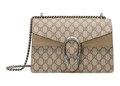 Pre-owned Gucci Women's  Dionysus Shoulder Bag Small Gg Supreme In Beige/ebony
