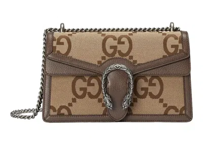Pre-owned Gucci Women's  Dionysus Shoulder Bag Small Jumbo Gg In Camel/ebony In Multi