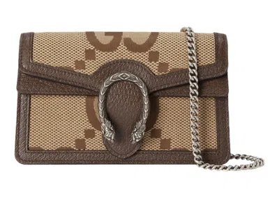 Pre-owned Gucci Women's  Dionysus Shoulder Bag Super Mini Jumbo Gg In Camel/ebony In Multi