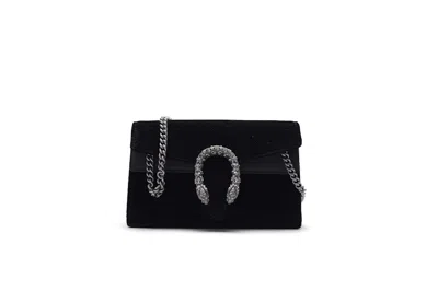 Pre-owned Gucci Women's  Dionysus Velvet Crystal Super Mini In Black