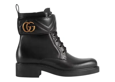 Pre-owned Gucci Women's  Double G 40mm Ankle Boot Leather Sneakers In Black/gold