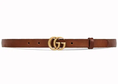Pre-owned Gucci Women's  Double G Antique Brass Buckle Leather Belt In Brown