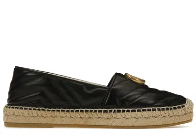 Pre-owned Gucci Women's  Double G Espadrille Leather Sneakers In Black/beige/gold