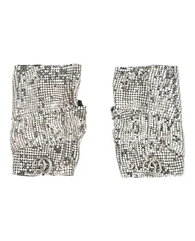 Pre-owned Gucci Women's  Double G Mesh Fingerless Gloves In Silver