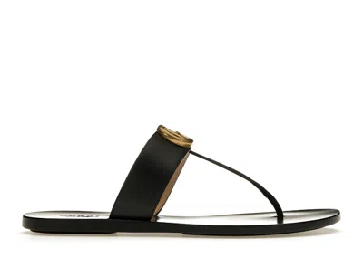 Pre-owned Gucci Women's  Double G Thong Sandal Leather Sneakers In Black/gold