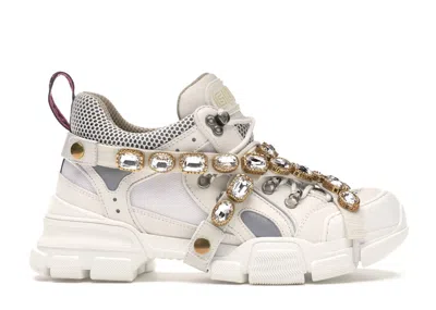 Pre-owned Gucci Women's  Flashtrek Sega Removable Crystal Sneakers In Ivory