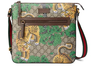 Pre-owned Gucci Women's  Flat Messenger Bengal Gg Supreme Medium In Beige/ebony