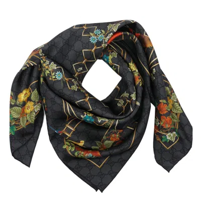 Gucci Women  Flora Printed Silk Carre' In Black
