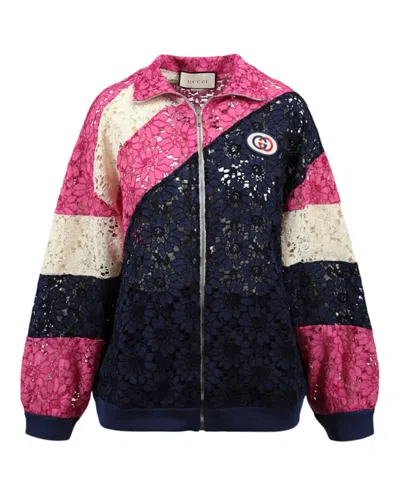 Pre-owned Gucci Women's  Floral Guipure Lace Track Jacket In Ink