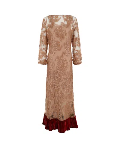 Pre-owned Gucci Women's  Floral Lace Dress In Brown