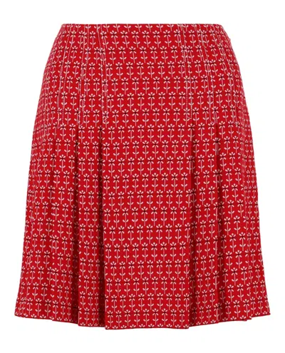 Pre-owned Gucci Women's  Floral Patterned Pleated Skirt In Red