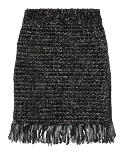 Pre-owned Gucci Women's  Fringe Tweed Mini Skirt In Black