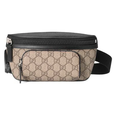 Pre-owned Gucci Women's  Front Pocket Belt Bag Gg Supreme Small In Black/beige