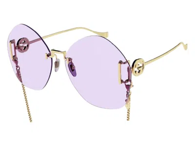 Pre-owned Gucci Women's  Geometric Sunglasses/ (gg1203s 001) In Gold/gold (gg1203s 001)