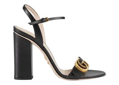 Pre-owned Gucci Women's  Gg 105mm Heeled Sandal Leather Sneakers In Black/gold