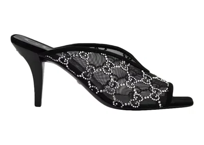 Pre-owned Gucci Women's  Gg 75mm Heeled Sandal Mesh Sneakers In Black/crystal